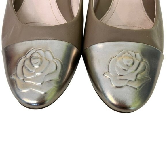 Taryn Rose Bridget Taupe Leather Block Heel Pumps Metallic Rose Cap Toe 39 / 8.5 - Picture 2 of 9